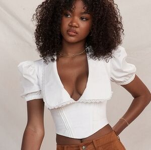 NWT House of‎ CB Augusta white pin tuck top plunge blouse top M